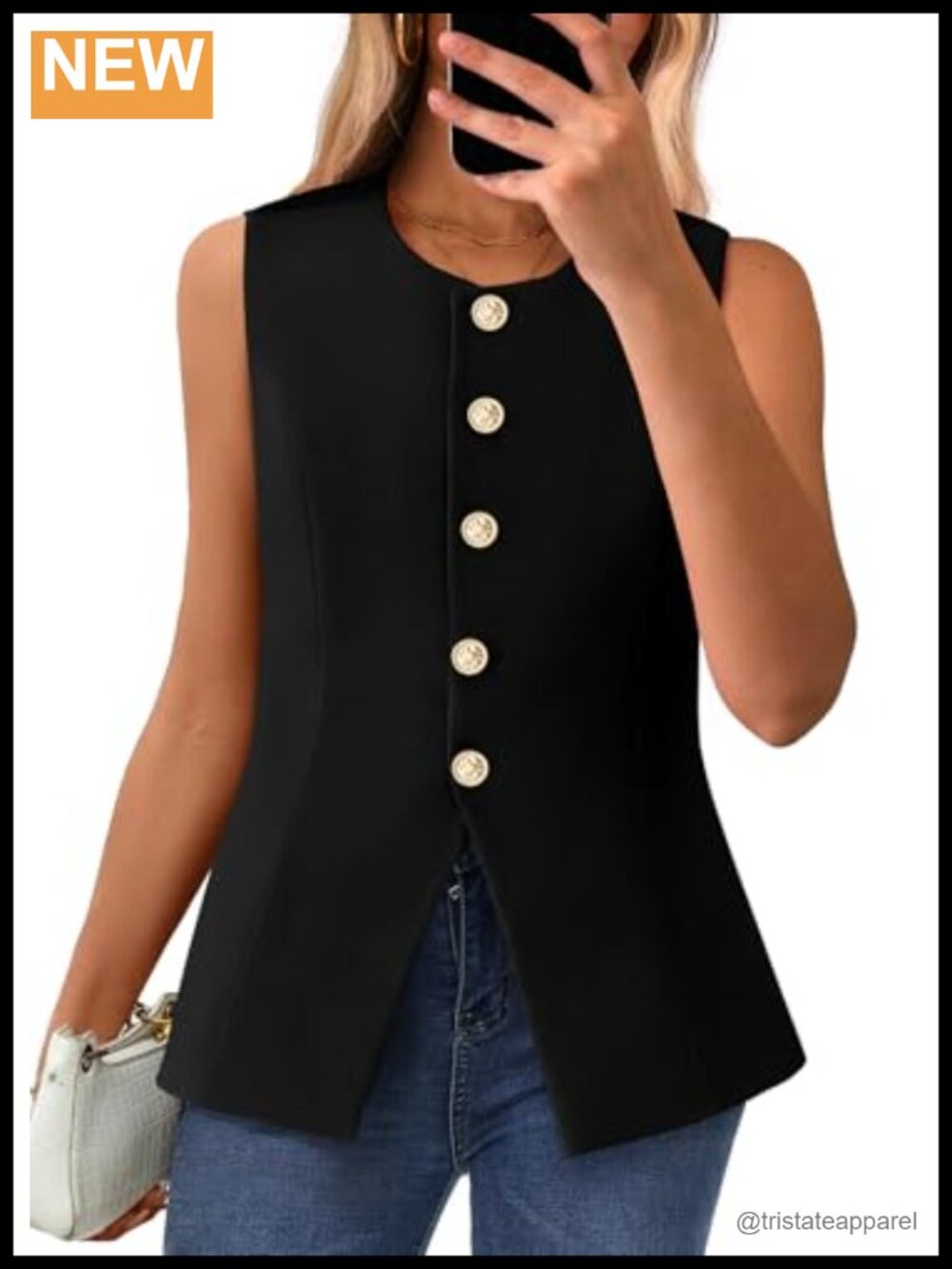 Sleeveless Blazer Vest for Women Button-Up Slim Fit Workwear